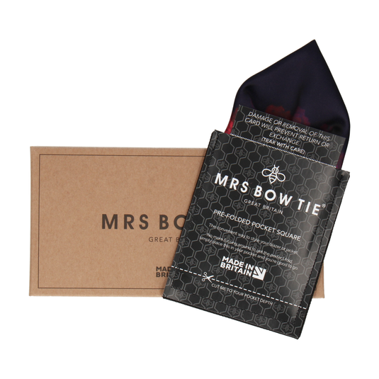 Red Roses Edge Navy Blue Pocket Square - Pocket Square with Free UK Delivery - Mrs Bow Tie