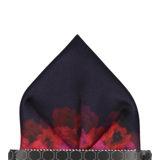 Red Roses Edge Navy Blue Pocket Square - Pocket Square with Free UK Delivery - Mrs Bow Tie