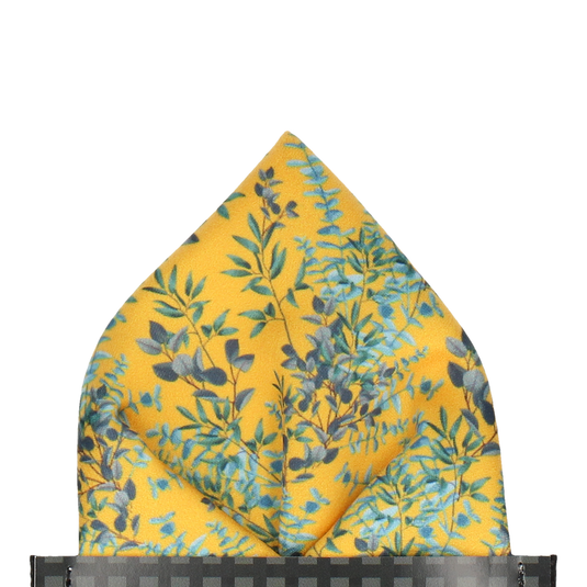 Yellow Boho Eucalyptus Pocket Square - Pocket Square with Free UK Delivery - Mrs Bow Tie