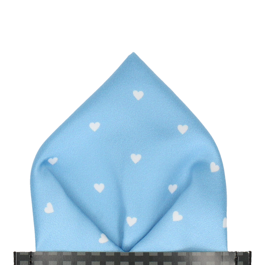 Polka Dot Hearts Pale Blue Pocket Square - Pocket Square with Free UK Delivery - Mrs Bow Tie