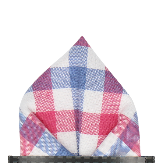 Pink & Navy Check Plaid Pocket Square - Pocket Square with Free UK Delivery - Mrs Bow Tie