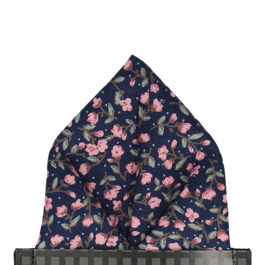 Navy Blue & Pink Ditsy Floral Pocket Square - Pocket Square with Free UK Delivery - Mrs Bow Tie