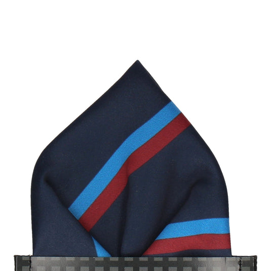 Blue & Burgundy Classic Stripe Navy Blue Pocket Square - Pocket Square with Free UK Delivery - Mrs Bow Tie