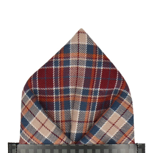 Burgundy & Beige Textured Plaid Pocket Square - Pocket Square with Free UK Delivery - Mrs Bow Tie