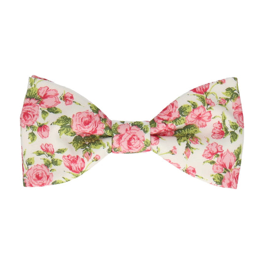 Pink Roses White Cotton Bow Tie - Bow Tie with Free UK Delivery - Mrs Bow Tie