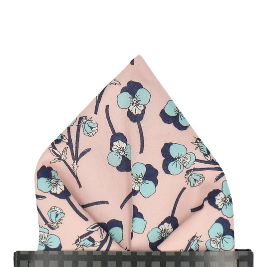 Pale Pink Blue Flowers Ros Liberty Pocket Square - Pocket Square with Free UK Delivery - Mrs Bow Tie