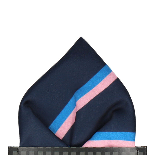 Blue & Pink Classic Stripe Navy Blue Pocket Square - Pocket Square with Free UK Delivery - Mrs Bow Tie