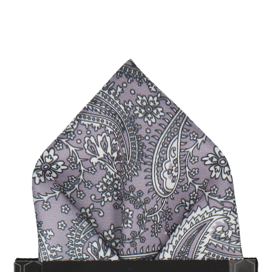 Silver Lavender Floral Paisley Pocket Square - Pocket Square with Free UK Delivery - Mrs Bow Tie