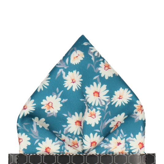 Daisy Print Emerald Sea Teal Pocket Square - Pocket Square with Free UK Delivery - Mrs Bow Tie